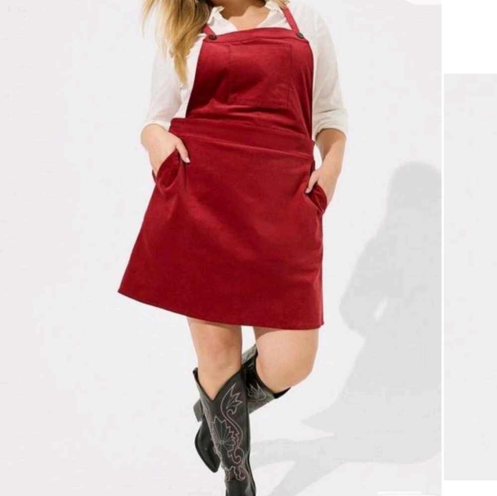 TORRID Mini Corduroy Skirtall Overall Bib Skirt Jumper Red Maroon Size 2X